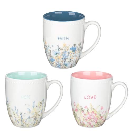 Faith Hope Love Floral Design Ceramic Mug Set