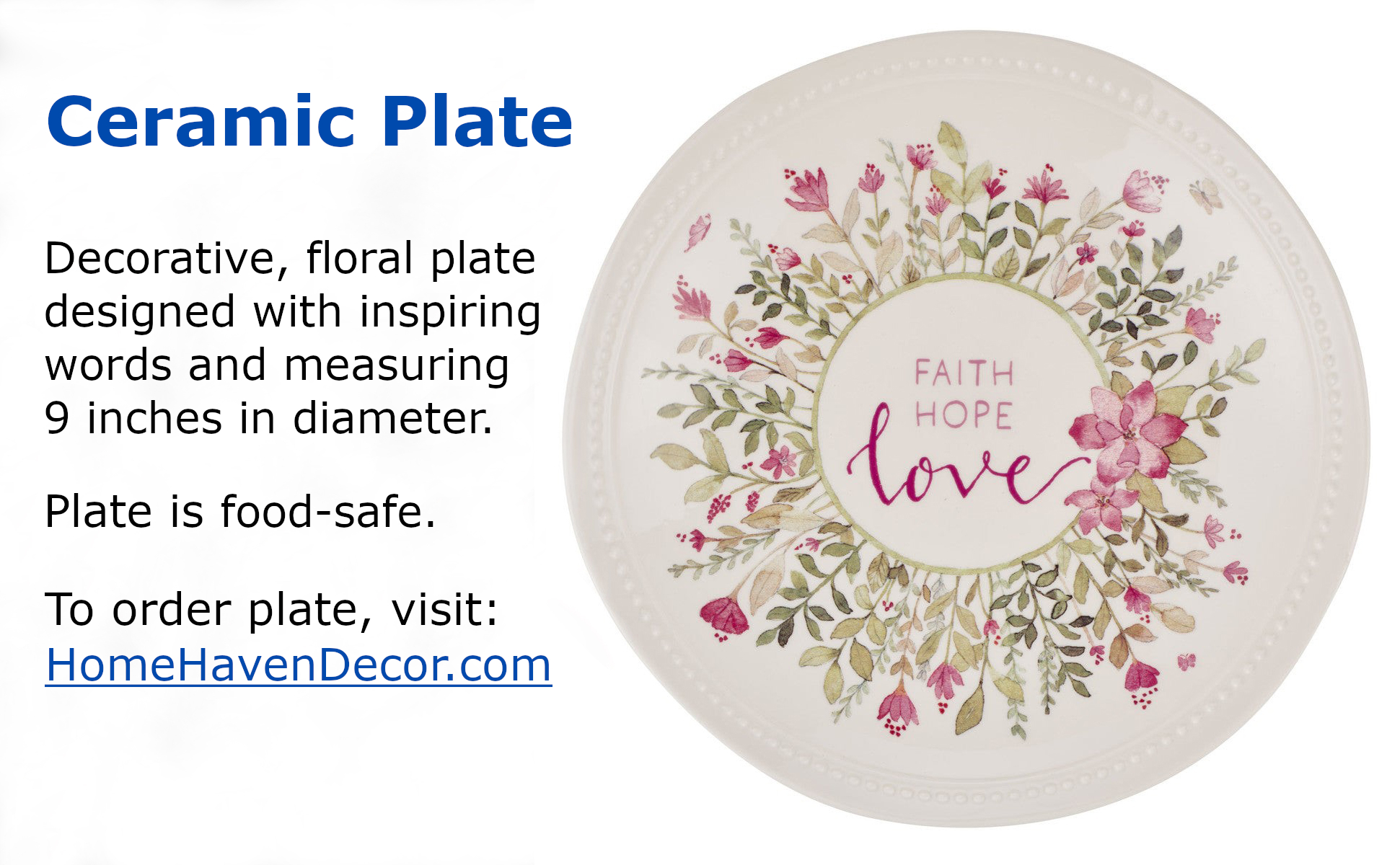 White Ceramic Plate with Pink Floral Design