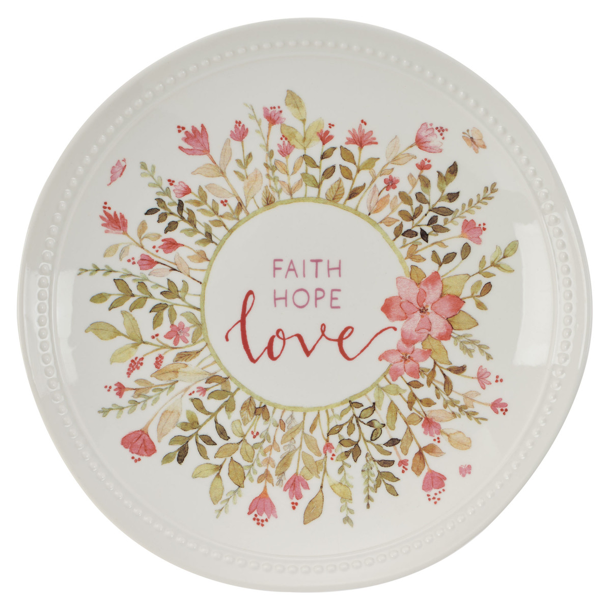 White Ceramic Plate with Pink Floral Design